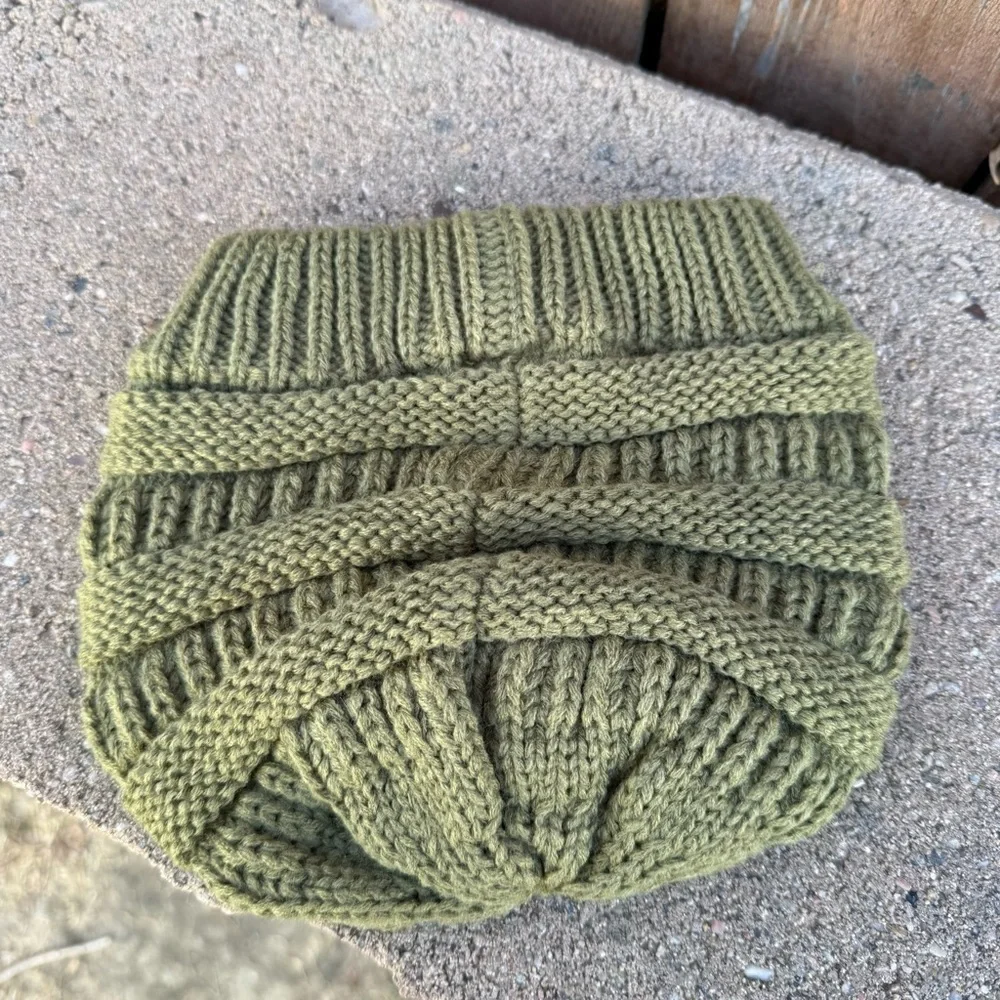 CC Womens Olive Green Knit Beanie Hat